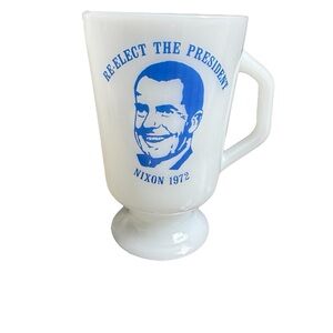 Vintage Fire King Re-Elect Richard Nixon White and Blue Mug. RARE
